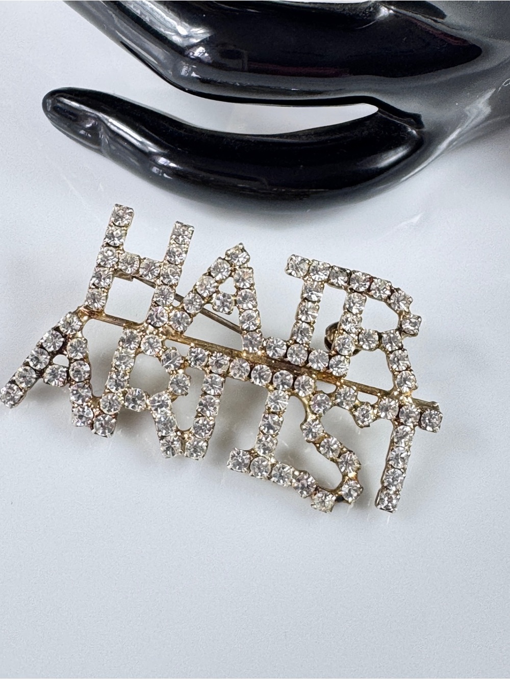 Vintage Gold-Tone 'HAIR ARTIST' Rhinestone Hair Brooch